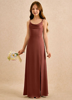 Azazie Shira Girls Formal Flower Girl Dresses Auburn A-Line Pleated Stretch Satin Dress image1