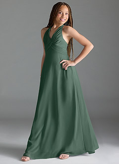Azazie Tessie Junior Sea Moss A-Line Pleated Chiffon Dress image3