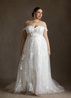 Azazie Florentina Robes de mariée Robe Trapèze en Tulle Paillettes en forme de cœur Blanc De Diamant image9