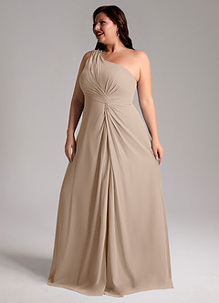 Azazie Brooke Bridesmaid Dresses Taupe A-Line One Shoulder Chiffon Dress image5