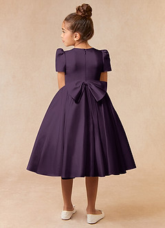 Azazie Anirra Flower Girl Dresses Plum Ball-Gown Pleated Matte Satin Dress image4