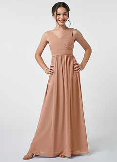 Azazie Kora Junior Champagne Rose A-Line Pleated Chiffon Dress image1