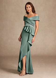 Azazie Dareia Kleider für die Brautmutter Meerjungfrau-Linie Schulterfrei Stretch-Satin Kleid Seemoos image7