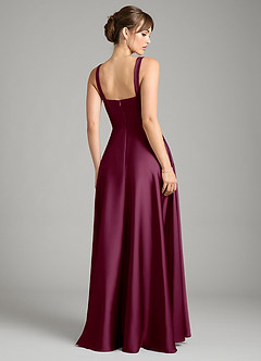 Azazie Shaude Bridesmaid Dresses Mulberry A-Line Pleated Stretch Satin Dress image2