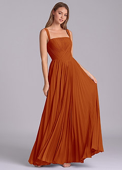 Azazie Mina Final Sale Paprika A-Line Pleated Chiffon Dress image3