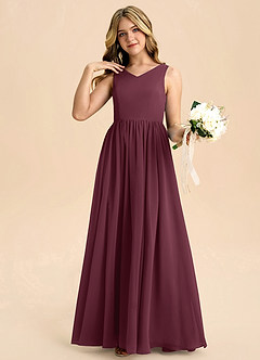 Azazie Hathaway Junior Cabernet A-Line Bow Chiffon Dress image5