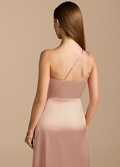 Azazie Trina Bridesmaid Dresses English Rose A-Line One Shoulder Metallic Satin Dress image2