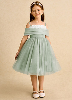 Azazie May vestidos de niña de las flores Vestido de Salvia Polvorienta de Tul de Princesa con Plisado image1