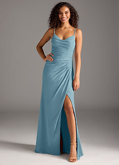 Azazie Deandra Robes de demoiselle d'honneur Robe Sirène en Mousseline de soie Plissée Bleu Maussade image1
