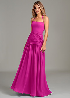 Azazie Vashti Bridesmaid Dresses Fuchsia A-Line Chiffon Dress image4