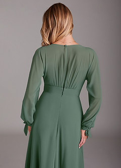 Azazie Matilda Bridesmaid Dresses Eucalyptus A-Line Long Sleeve Chiffon Dress image8