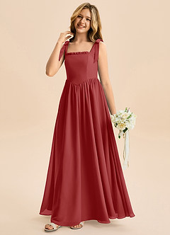 Azazie Delia Junior Abito A-Line in Chiffon Fiocco Ruggine image4