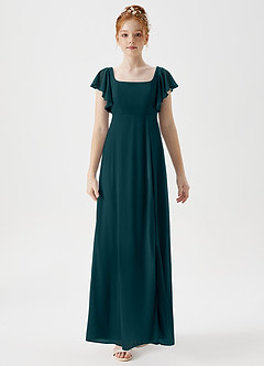Azazie Bondi Junior Pine A-Line Side Slit Mesh Dress image4