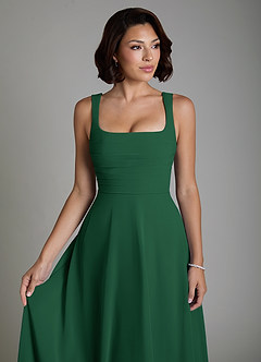 Azazie Azaria Bridesmaid Dresses Dark Green A-Line Corset Chiffon Dress image3