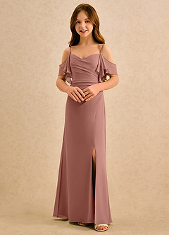 Azazie Pippy Girls Formal Robe Demoiselle D'honneur Fillette Robe Trapèze en Mousseline de soie Encolure en Forme de Cœur Rose De Cèdre image4
