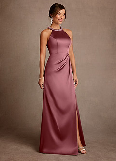Azazie Lawrence Mother of the Bride Dresses Desert Rose A-Line Pleated Stretch Satin Dress image4