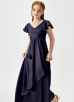 Azazie Omari Junior Stormy A-Line Pleated Stretch Satin Dress image6