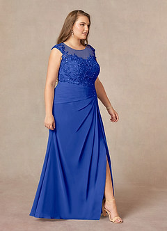 Azazie Libby vestidos de madre de la novia Vestido de Azul Real de Gasa de Corte En A con Scoop Lentejuelas image10