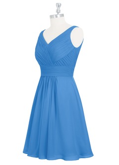 Azazie Grace Jurken voor bruidsmeisjes Jurk van Chiffon met A-Lijn Geplooid Blauwe Gaai image9