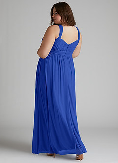 Azazie Hillian Bridesmaid Dresses Royal Blue A-Line Halter Pleated Mesh Dress image12
