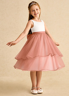Azazie Rene Flower Girl Dresses Ivory Mai Tai A-Line Bow Tulle Dress image1