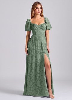 Azazie Mirian Robes de demoiselle d'honneur Robe Trapèze en Blumen-Burnout Encolure en Forme de Cœur Matcha image1