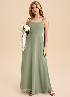 Azazie Shale Junior Pistachio A-Line Bow Chiffon Dress image5