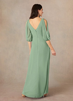 Azazie Bronwyn Mother of the Bride Dresses Matcha A-Line V-Neck Ruched Chiffon Dress image4