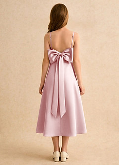 Azazie Jaella Girls Formal Robe Demoiselle D'honneur Fillette Robe Trapèze en Mat Satiné Plissée Rose Poudré image1