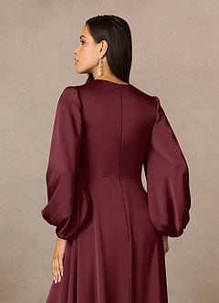 Azazie Luna Mother of the Bride Dresses Cabernet A-Line Pleated Stretch Satin Dress image5