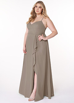 Azazie Naeem Bridesmaid Dresses Taupe A-Line V-Neck Ruffle Chiffon Dress image10