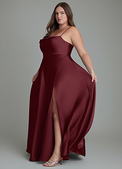 Azazie Elle Bridesmaid Dresses Cabernet A-Line Pleated Stretch Satin Dress image14