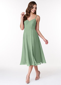 Azazie Clarissa Bridesmaid Dresses Matcha A-Line V-Neck Chiffon Dress image4