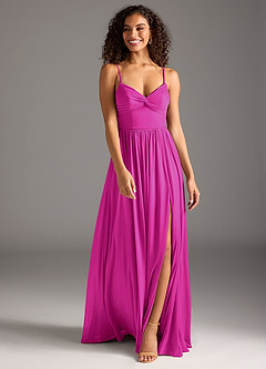 Azazie Zeya Bridesmaid Dresses Fuchsia A-Line Pleated Mesh Dress image4
