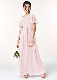Azazie Temeka Junior Blushing Pink A-Line Pleated Chiffon Dress image1