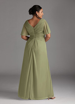 Azazie Emmeline Mother of the Bride Dresses Pistachio A-Line V-Neck Pleated Mesh Dress image7