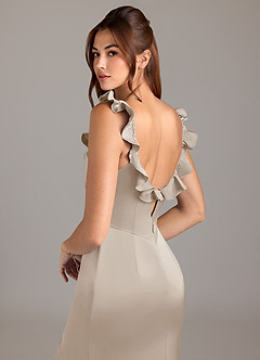 Azazie Callie Bridesmaid Dresses Frost A-Line Ruched Stretch Satin Convertible Dress image2