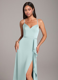 Azazie Naeem Robes de demoiselle d'honneur Robe Trapèze en Satin extensible Verre De Mer image2