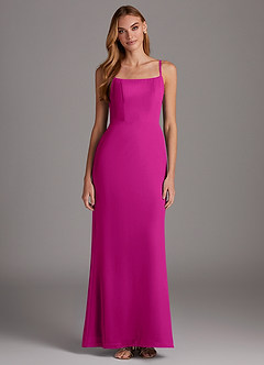 Azazie Tayla Bridesmaid Dresses Fuchsia Sheath Square Neckline Chiffon Dress image1