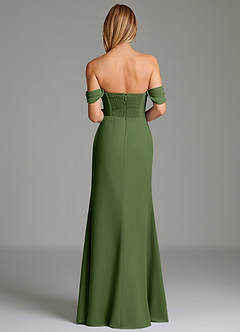 Azazie Riley Robes de demoiselle d'honneur Robe Fourreau Convertible en Mousseline de soie Épaule décolletée Olive image3