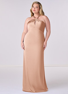 Barbie ♥ Azazie Bridesmaid Dresses Rose Gold Sheath Stretch Satin Dress image7