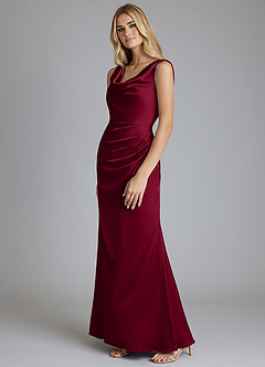 Azazie Tallie Bridesmaid Dresses Burgundy Mermaid Pleated Stretch Satin Dress image2
