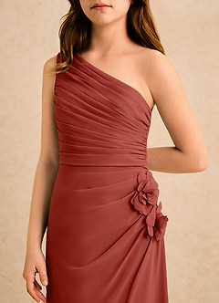 Azazie Sophie Girls Formal Robe Demoiselle D'honneur Fillette Robe Fourreau en Mousseline de soie Une épaule Terracotta image6