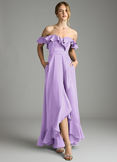 Azazie Lyra Vestidos de damas de honor Vestido de Lila de Satén Elástico de Corte en A Convertible con Vestidos sin tirantes image6