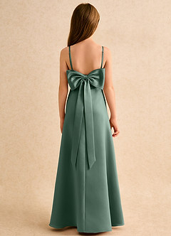 Azazie Joella Girls Formal Flower Girl Dresses Eucalyptus A-Line Pleated Matte Satin Dress image4