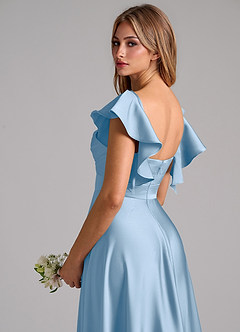 Azazie Leilani Bridesmaid Dresses Powder Blue A-Line Ruched Stretch Satin Dress image9