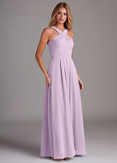 Azazie Dixie Brautjungfernkleider A-Linie Halter Gefaltet Chiffon Kleid Frostiges Flieder image4