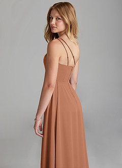 Azazie Maron Junior Bronzer A-Line Pleated Stretch Satin Dress image2