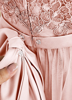 Azazie Cinna vestidos de niña de las flores Vestido de Rosa Rubor de Tul de Corte En A con Encaje image6