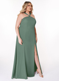Azazie Rue Bridesmaid Dresses Eucalyptus A-Line Halter Chiffon Dress image10